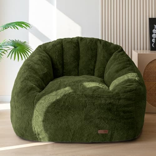 MAXYOYO Giant Bean Bag Chair, Oversized Bean Bag Couch for Adults and Kids, Faux Fur Shell-Shaped Large Chair with Filler, Stuffed Big Accent Sofa Floor Sofa for Gaming, Reading, Green