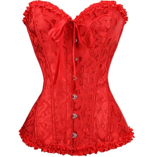 Demays Corset Tops for Women,Bustier Shapewear Lingerie,Lace Tied Renaissance Overbust Corset Push Up Bodysuit(US,4X-Large,Red)