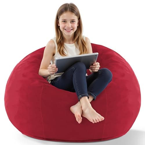 HABUTWAY 2FT Bean Bag Chair, 2' Beanbags Small Bean Bag Chairs with Filling, Teardrop Bean Bag Chair Luxurious Velvet Ultra Soft Fur with Removable Cover (Red)