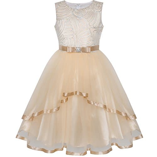 Sunny Fashion Flower Girl Dress Beige Wedding Party Bridesmaid Dress Size 12