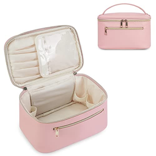 Wandering Nature Makeup Bag, Travel Make Up Organizer Cosmetic Brush Bags Case for Women in Vegan Leather, Pink, Patent Pending