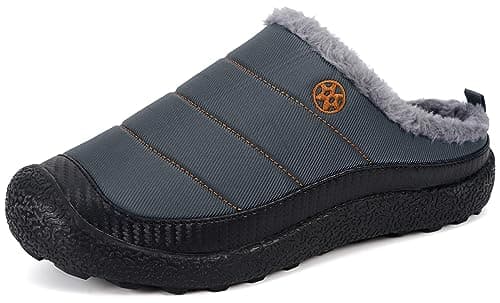 Men's Slip On Slippers Women Warm Fuzzy Slippers Plush Lining House Home Shoes Indoor Outdoor Grey-a