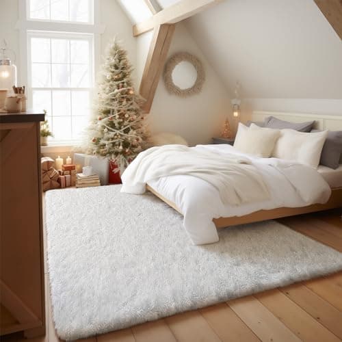 Ophanie Upgrade White Rugs for Bedroom, 4x6 Feet, Shaggy Soft Area Rug, Non-Slip Indoor Floor Carpet for Living Room, Kids Baby Girls Teen Dorm Home Decor Aesthetic, Nursery.