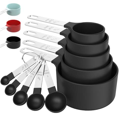 TILUCK Measuring Cups & Spoons Set, Stackable Cups and Spoons, Nesting Measure Cups with Stainless Steel Handle, Kitchen Gadgets for Cooking & Baking (Black)