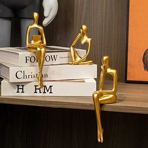 Prettidecor Gold Home Decor Thinker Statue Accents, Set of 3 Thinker Sculptures Office Decor Modern Abstract Resin Decoration on Shelf Table Desk for Living Room Office Bedroom (Small Gold)