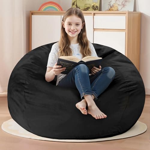 Homguava 2FT Bean Bag Chair: 2' Bean Bags with Memory Foam Filled,Comfy Beanbag Chairs Round Bean Bag Sofa with Dutch Velvet Cover-Black