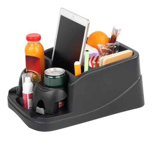 Zinytrae Universal Big Center Console for Cars, Trucks, Minivans, SUVs, Car Console Organizer with 2 Adjustable Cup Holders, Seatbelt for Secure Hold Car Seat Organizer, Truck Floor Console
