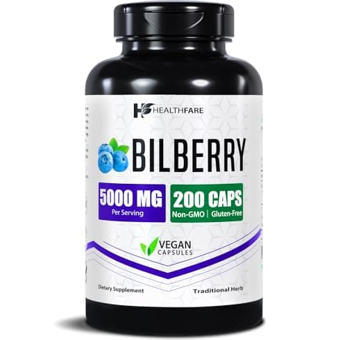 Best Bilberry Supplements #2 from Healthfare Healthfare Bilberry Supplement for Eyes | 5000mg Extract | Vision & Eye Health Support | Antioxidant Support | 200 Vegan Capsules | Extra Strength | Non-GMO, Gluten-Free | Made in USA