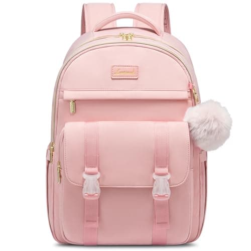 LOVEVOOK School Backpack for Teen Girls, Student Backpack Purse for 14-16 Teenage, Cute Kid Bookbag, Back to School Backpacks Fit 15.6 Inch Laptop, Large College Travel Bag, Pink