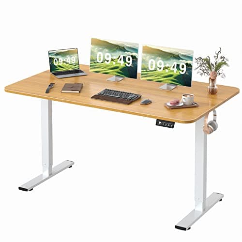 Furmax Electric Height Adjustable Standing Desk Large 55 x 24 Inches Sit Stand up Desk Home Office Computer Desk Memory Preset with T-Shaped Metal Bracket, Wood