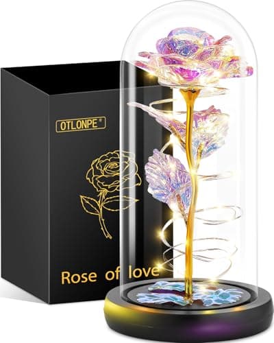 Otlonpe Christmas Rose Flower Gifts for Women, Womens Gifts Christmas Valentines Mothers Day Birthday, Preserved Forever Glass Roses Flowers Gifts for Mom Grandma Girlfriend Wife Sister Her (Colorful)