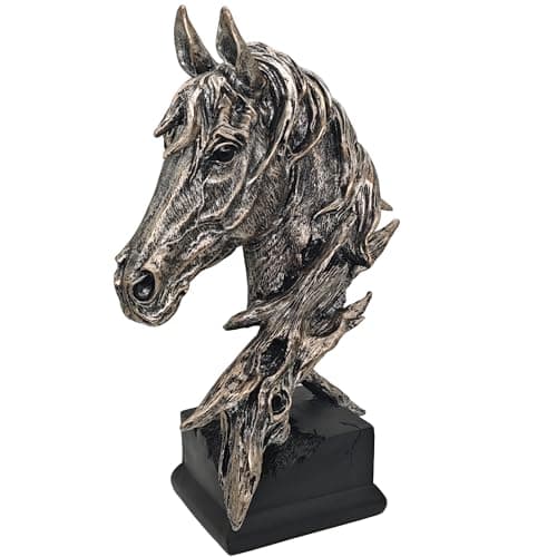 CSjihua 16" Animal Horses Head Bust Table Sculpture Retro Resin Home Decor Statue for Bedroom,Living Room,Dining Desk,Bookshelf,Office,Study and Coffee Tables（Black）