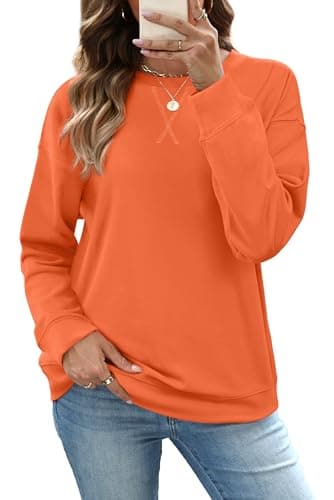 RUMIA Sweatshirt for Women Long Sleeve Crewneck Loose Fit T Shirts Tops for Women 2025 Fashion Fall Orange XLarge