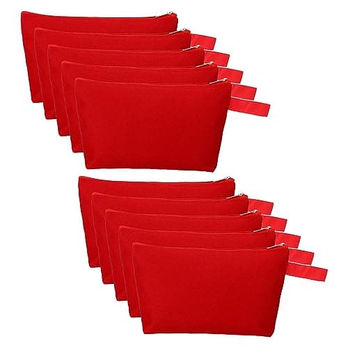 PATIKIL 10.2 x 5.5 Canvas Makeup Bags with Strap, 10 Pack Pencil Multipurpose Cosmetic Zipper Bag Case Travel Toiletry Storage Pouch Organizer for Home Office, Red