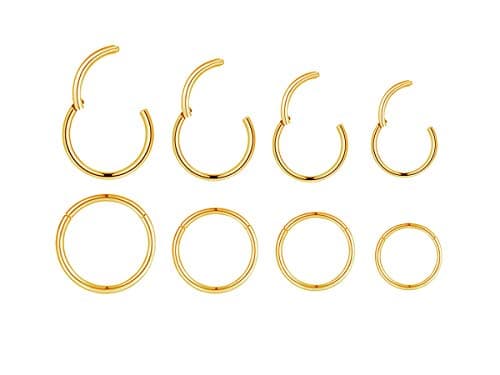 4Pairs 18G Surgical Steel Hinged Clicker Segment Nose Rings Hoop Helix Cartilage Daith Tragus Sleeper Earrings Body Piercing for Women Men (18G - Gold - (6mm-12mm) - 4Pairs)