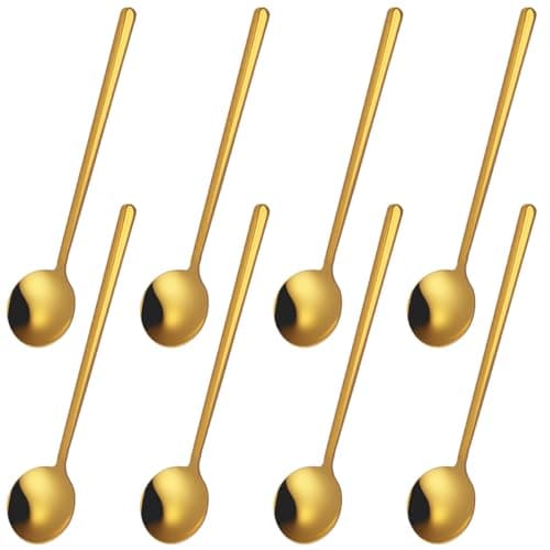 lyfLux Pack of 8 Gold Stainless Steel Espresso Spoons, 5.3 Inch Mini Teaspoons Set for Coffee, Dessert, Cake, Ice Cream, Tea, Sugar, Cappuccino, Mirror Finish Small Spoon Set