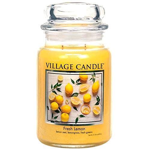 Village Candle Fresh Lemon Large Apothecary Jar, Scented Candle, Yellow, 21.25 oz.