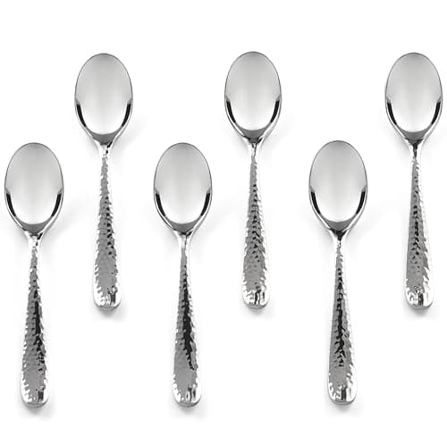 Hudson Essentials Hammered Demitasse Espresso Spoons, 4.6-inch Mini Coffee Spoons, 18/10 Stainless Steel Small Spoons for Dessert, Coffee, Tea, Set of 6 Bergamo Spoons