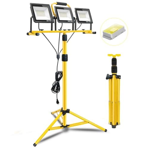 21000Lumen LED Work Lights with Stand: 3 Head Adjustable Work Light with Individual Switch - IP66 Waterproof Foldable Tripod Worklight with 16.4FT Cord for Indoor Outdoor Portable Lighting