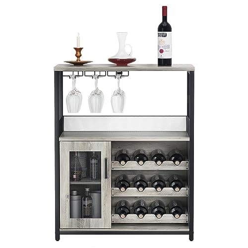 GAOMON Wine Bar Rack Cabinet with Detachable Wine Rack, Bar Cabinet with Glass Holder, Small Sideboard and Buffet Cabinet with Mesh Door (Grey)