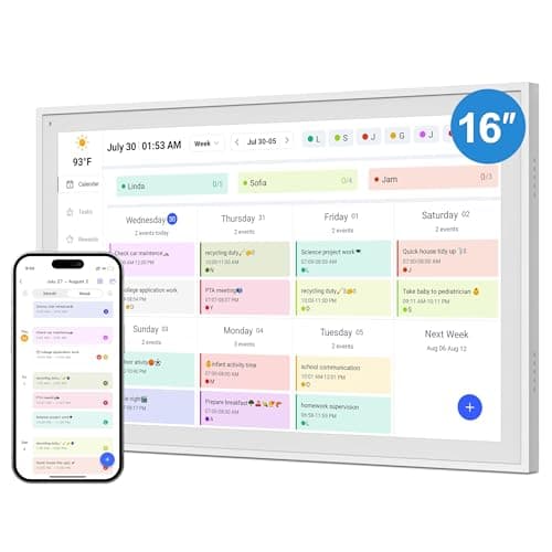 Digital Calendar, Smart WiFi Electronic Calendar&Chore Chart, IPS Touch Screen HD Display for Family Schedules, Share Moments Instantly from Anywhere (White, 16)