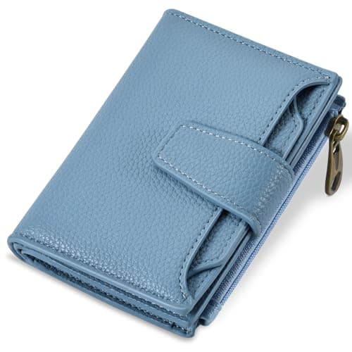 Airkit Small Wallet Women RFID Blocking Soft Leather Bifold Compact Card Holder Wallet for Women with Zipper Coin Pocket 4 ID Window