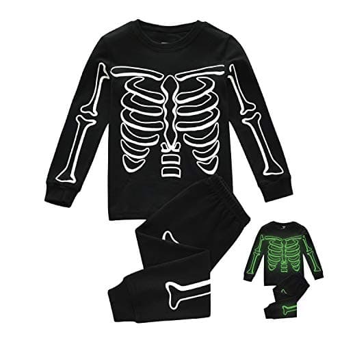 DDSOL Kids Pajamas For Boys Skeleton Glow-in-The-Dark Cotton Sleepwear Toddler Clothes Halloween Ghost Outfit Size 6-7 Years