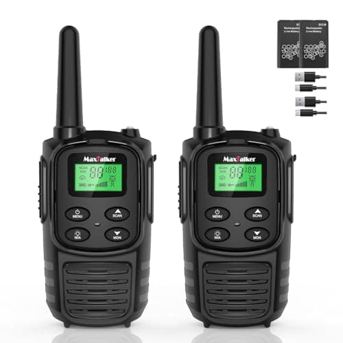 MaxTalker Walkie Talkies Long Range for Adult, MT10 Rechargeable Walkie Talkies FRS Two Way Radio, NOAA, 1200mAh Li-ion Battery USB-C Cable, LED Flashlight, VOX Walkie Talkie for Hiking Camping 2Pack