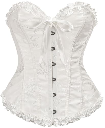 Vrapo White Corset Top for Women - Overbust Lace Up Waist Cincher Shapewear Lingerie - Size XXL