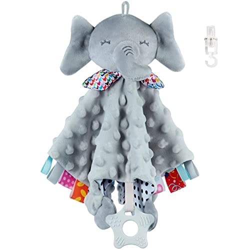 Baby Security Blanket with Tags Teether Elephant Blanket Soft Baby Blankets for Boys and Girls Baby Stuff for Newborn Toys Snuggle Toy Baby Lovey Dotted Blanket Elephant Soothing Toy