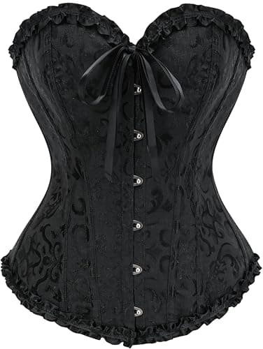 Vrapo Black Corset Top for Women | Overbust Lace Up Waist Cincher Shapewear Lingerie - Size XS