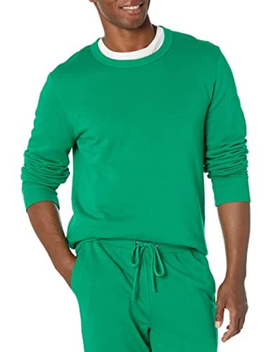 Amazon Essentials men's Crewneck Sweatshirt, Lightweight Long-Sleeve French Terry, Green, Large, (Available in Big & Tall)