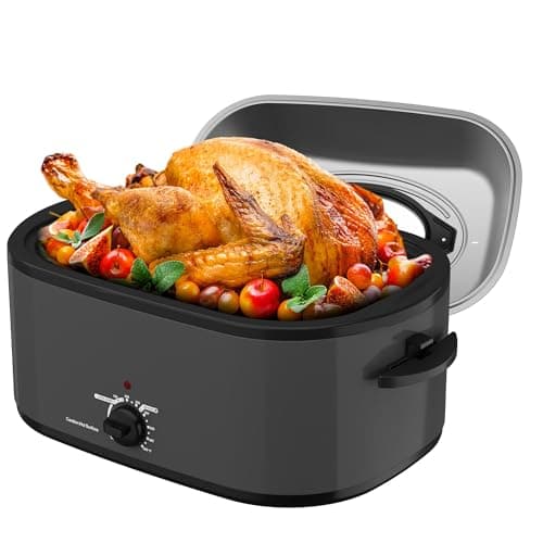 SUNVIVIPRO Roaster Oven 28 Quart, Electric Roaster Oven with Visible & Self-Basting Lid, Turkey Roaster Oven with Removable Pan & Rack, Variable Temperature Control, Stainless Steel, Grey