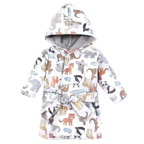 Hudson Baby Unisex Baby Mink with Faux Fur Lining Pool and Beach Robe Cover-ups, Zoo Animals, 12-18 Months