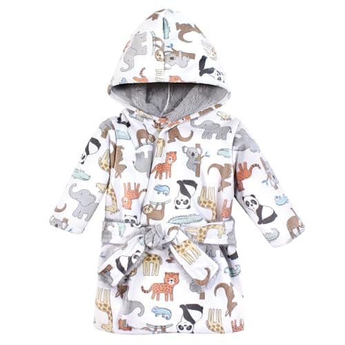 Hudson Baby Unisex Baby Mink with Faux Fur Lining Pool and Beach Robe Cover-ups, Zoo Animals, 12-18 Months