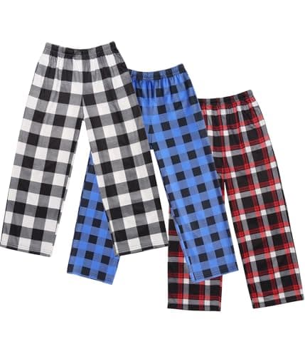 Ekouaer Boys 3 Pack Pajama Pants Soft Elastic Waist Kids Pajama Bottoms Plaid Lounge Pants with 2 Pockets