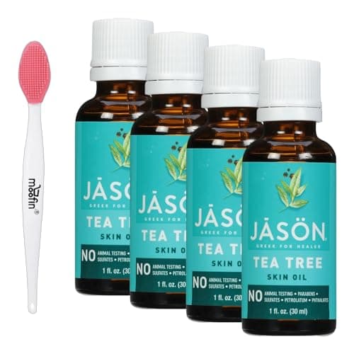 moofin Jason Skin Oil Topical Tea Tree Essential Oil, 30ml - Pure Tea Tree Oil for Skin and Face, Non-Comedogenic Bundle Nose Cleaning Brush, No Harsh Chemicals, Multipurpose Use ~ [Pack of 4]