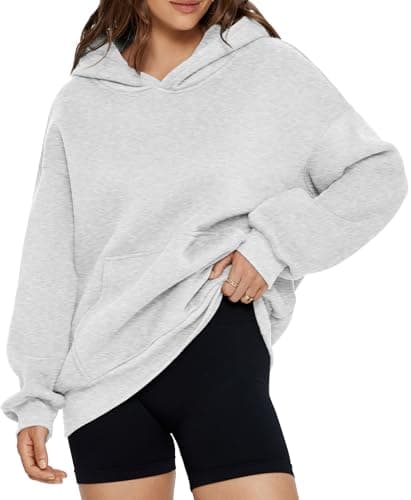 Glamaker Women's Oversized Winter Essentials Hoodies Fleece Sweatshirts Long Sleeve Fashion Basic Sweater Hoodie Outfits Light Grey M