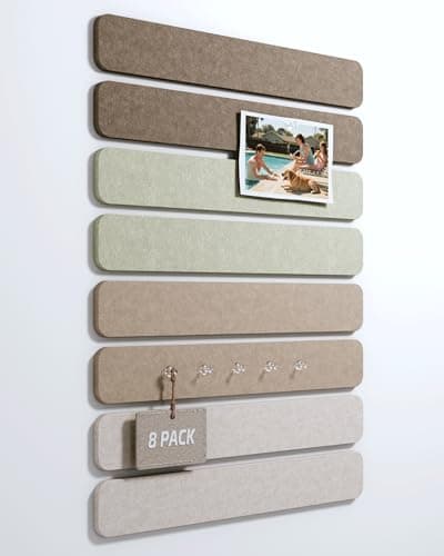 Fluxynara Cork Board Alternative Felt Strip Board 8-Pack 13"x2", Office Pin Board with 50 Push Pins, Adhesive Install for Bedroom Door & Home Office(Linen Dusk)