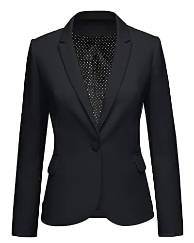 luvamia Women's Notched Lapel Neck Long Sleeves One Button Pocket Blazer Jacket Wear to Work Suit Women's Tuxedos Ladies Blazers Slim Blazer Jackets for Women New Black Size L