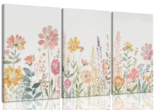 ZQARTZZQ Framed Colorful Wildflower Canvas Wall Art, Floral Wall Art, Watercolor Flower Wall Decor Flowers Pictures Prints Floral Painting Set of 3 for Living Room Girls Bedroom Bathroom 12x16in