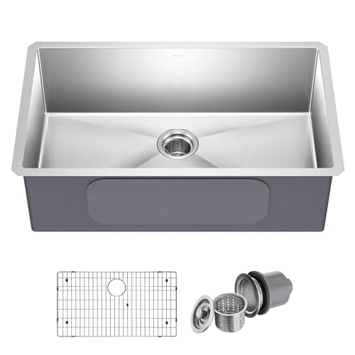 Kraus KHU100-32 Standart PRO 16 Gauge Undermount Single Bowl Stainless Steel Kitchen Sink, 32 Inch
