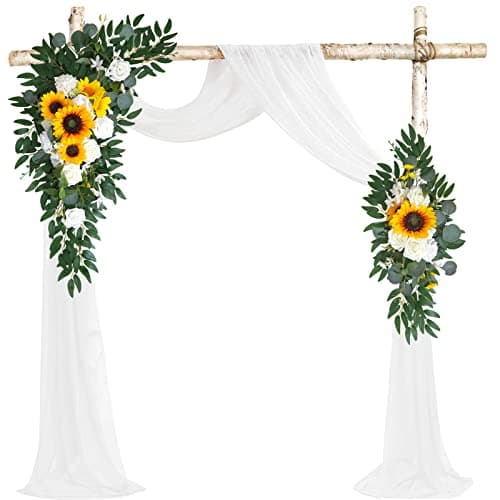 WEIERYUE Artificial Wedding Arch Flowers Kit(Pack of 3),2Pcs Artificial Flower Arch Decor,1Pcs Sheer Draper for Wedding Ceremony and Reception Backdrop Decoration.(Sunflower Wedding)