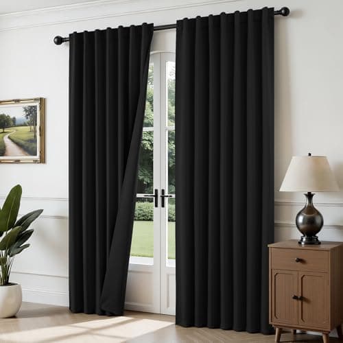 Joydeco Blackout Curtains for Bedroom, Black out curtains 96 inch long 2 Panels, Long Black Drapes with Rod Pocket Back Tab, Room Darkening Noise Reducing & Wrinkle-Free Drapes for Living Room Windows