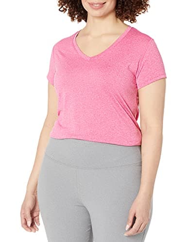 Hanes Women's Sport Performance V-Neck Tee, Amaranth Heather, X-Large