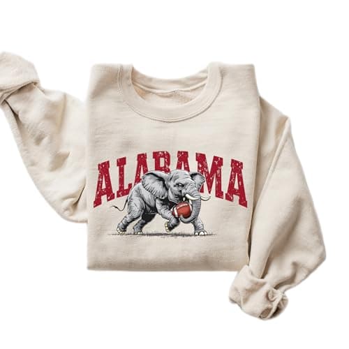 DAYLEA Alabama Elephant Football Sweatshirt – Vintage Sport Grey Crewneck Pullover – Retro Game Day Apparel for Men & Women (Sand, L)