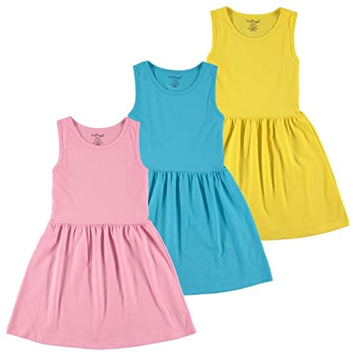 Pink Angel 3-Pack Girls' Dresses, Kids Casual Fit and Flare Sleeveless Cotton Summer Dress, Pink/Aqua/Yellow, Large/14