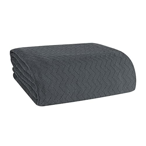 BELIZZI HOME 100% Cotton Bed Blanket, Breathable Thermal Blanket Twin Size, Soft Chevron 60 inch x90 , Perfect for Layering Any All Season, Charcoal Grey