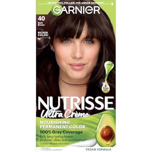 Garnier Hair Color Nutrisse Nourishing Creme, 40 Dark Brown (Dark Chocolate) Permanent Hair Dye, 1 Count (Packaging May Vary)
