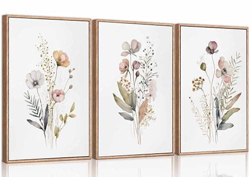 3Pcs Watercolor Wildflower Canvas Wall Art Modern Minimalist Colorful Botanical Floral Painting Picture Wall Decor Flower Posters Print Artwork for Living Room Bedroom Woman's room Decoration Unframed